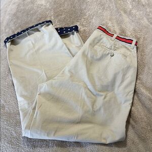 Robert Graham Preppy Style 100% Cotton Khaki Chinos with Accent W/ Flower Cuffs